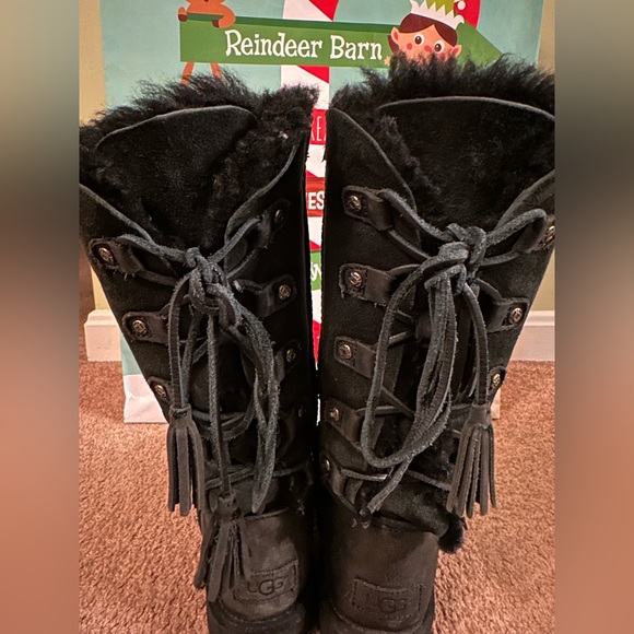 UGG Kristabelle Black Suede Sheepskin Fur Tall Winter Boots Size 6 - Picture 10 of 15